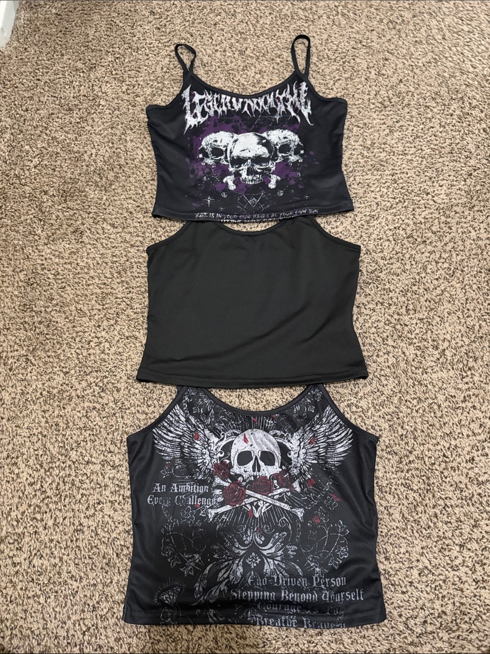 Girls' Black Graphic Skull Cropped Tank Top - Youth